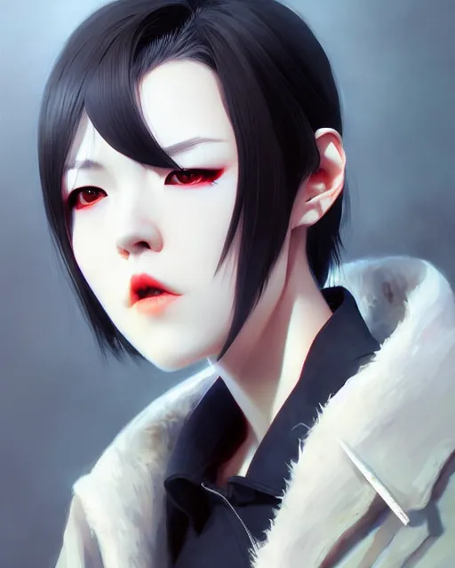 Prompt: sharp hq rendering, vampire, asian character portrait, concept art, painterly, fanart, highly detailed in the style of wlop by ilya kuvshinov, wenjun lin, sakimichan, artgerm, angular asymmetrical design, chinese artist, eastern art style, nixeu