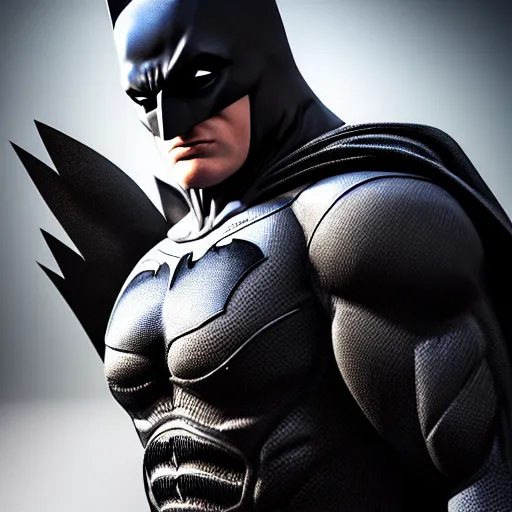 Image similar to 3 d render of batman, unreal engine 5, dslr, award winning, 8 k, octane beautifully detailed render, cold lighting, cinematic lighting, detailed photo, masterpiece, volumetric lighting, ultra realistic, highly detailed, high quality, lossless, photorealistic, trending