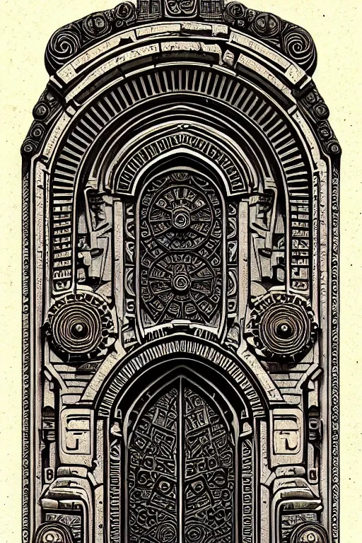 Image similar to ornate ancient stone portal, high details, intricately detailed, by vincent di fate, inking, 3 color screen print, masterpiece, trending on artstation,, sharp, details, hyper - detailed, hd, 4 k, 8 k