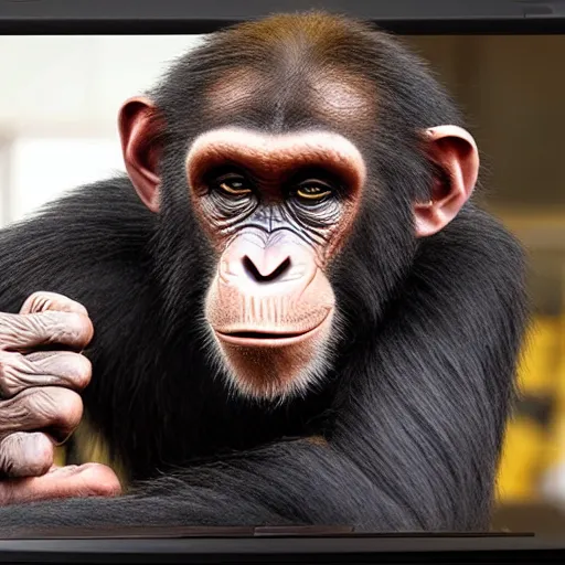 Image similar to saul goodman is a chimp hybrid with a machine gun, still from netflix