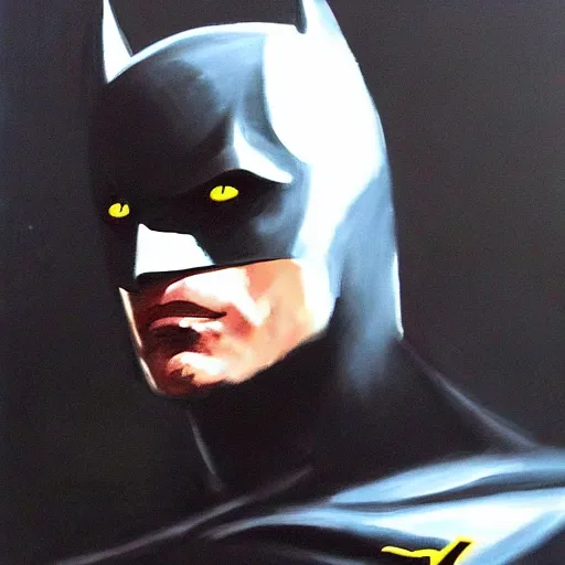 Image similar to Painting of a batman dark knight by Christopher Nolan oil painting