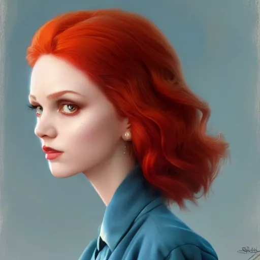 Image similar to Lofi portrait, Pixar style by Stanley Artgerm and Tom Bagshaw and Tristan Eaton and Tim Burton, redhead
