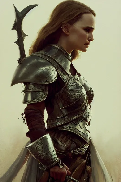 Image similar to natalie portman, legendary warrior, heroic, lord of the rings, tattoos, decorative ornaments, battle armor, by carl spitzweg, ismail inceoglu, vdragan bibin, hans thoma, greg rutkowski, alexandros pyromallis, perfect face, fine details, realistic shading photorealism