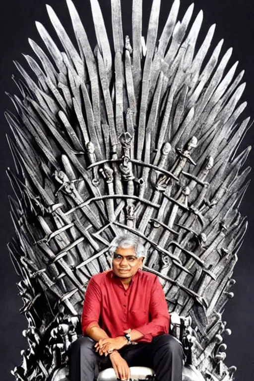 Image similar to Ranil Wickramasinghe sitting on the iron throne