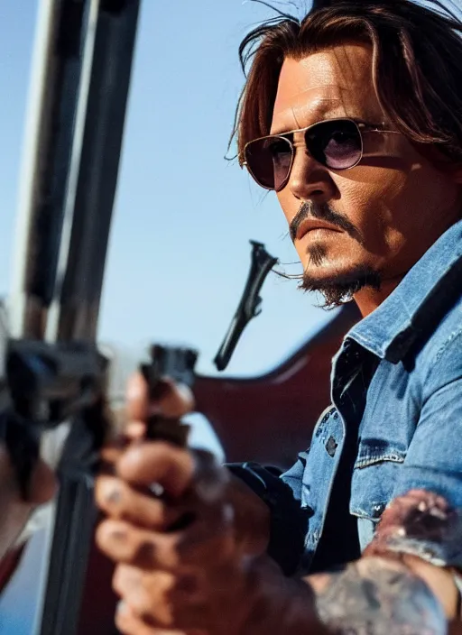 Image similar to film still of Johnny Depp as Martin Riggs in Lethal Weapon, 4k
