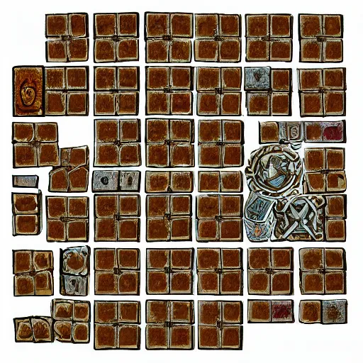 Image similar to a pack of 2. 5 d isometric tiles, high fantasy, medieval, alchemy, magical laboratory