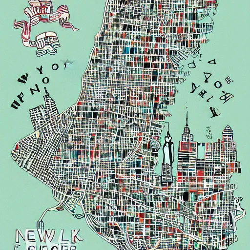 Image similar to new york map in the style of claire brewster