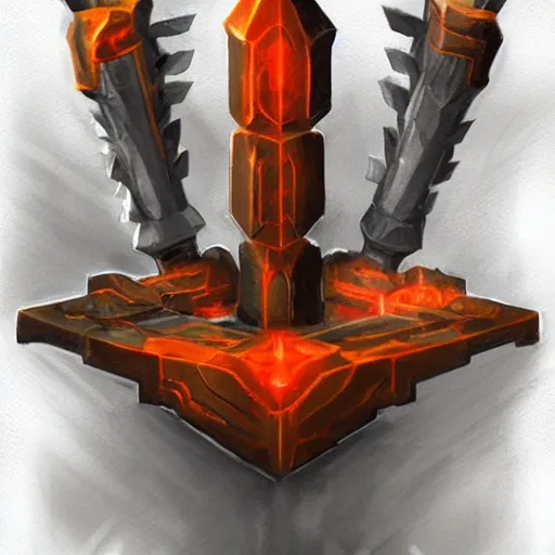 Prompt: concept art of fire golem hammer weapon, symmetry, golem design, fantasy golem, fantasy, behance, pinterest, deviantart, artstation, weapons concept art, design, rpg, weapon, detailed, digital art, incredible, digital painting