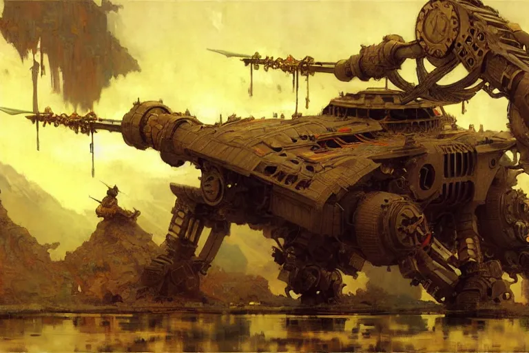 Image similar to wuxia, huge machine robot, painting by gaston bussiere, craig mullins, j. c. leyendecker