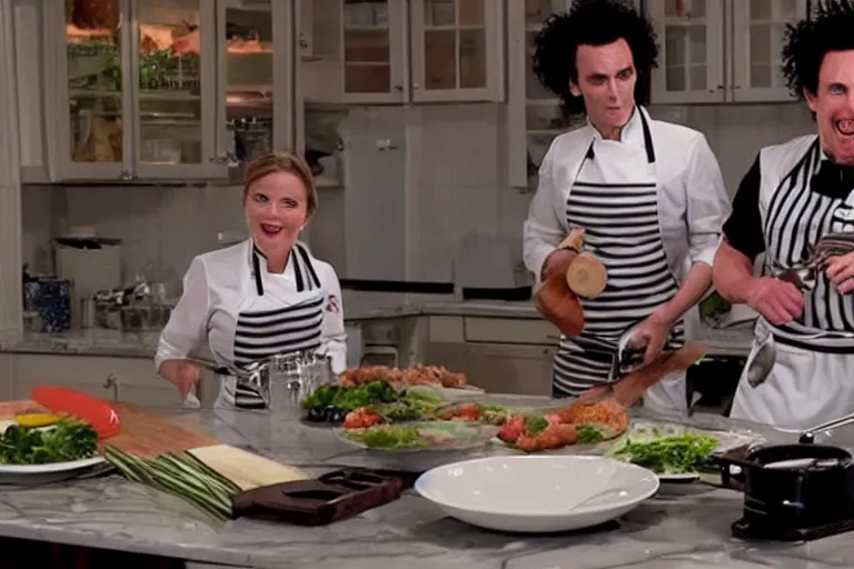 Image similar to cooking with edward scissorhands, cooking show, television, 4k