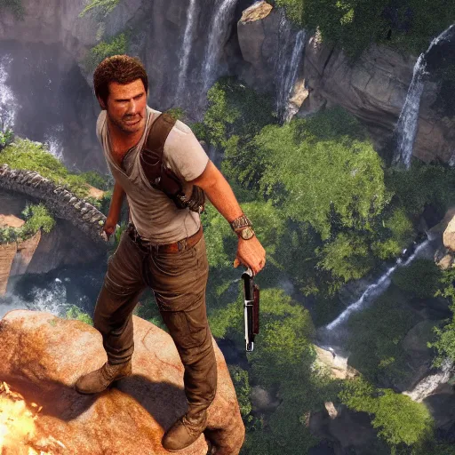 Image similar to will ferrell stars as nathan drake in the playstation 4 video game uncharted, detailed beautiful screenshot