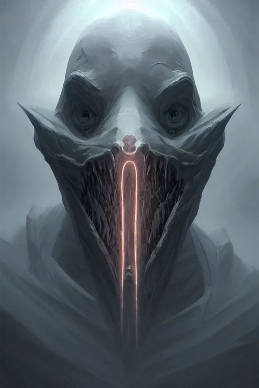 Image similar to professional concept art of a symmetrical ominous floating terrifying thing in a dark room by artgerm and greg rutkowski ( thin white border ). an intricate, elegant, highly detailed digital painting, concept art, smooth, sharp focus, illustration, in the style of cam sykes, wayne barlowe, igor kieryluk.