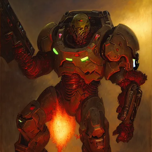 Prompt: Doom Slayer, by gaston bussiere, craig mullins, Simon Bisley