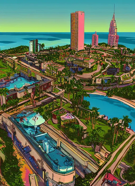 Image similar to highly detailed old castle gta vice city art,, fantasy art by stephen bliss