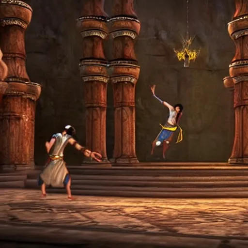 Image similar to a screenshot from prince of persia where the prince is doing a dance