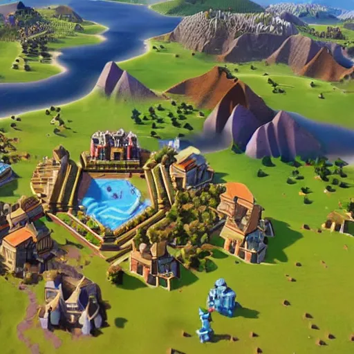 Image similar to civilization 6 video game, Minecraft, map