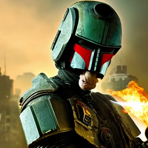 Image similar to cinematic, 4 k, full body portrait, rock golem as a soldier smoking a cigarette, still from the movie judge dredd