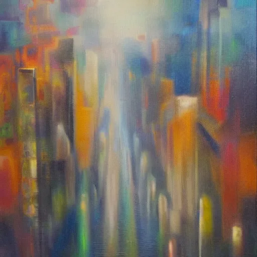 Prompt: a city falling off the edge of reality, oil on canvas