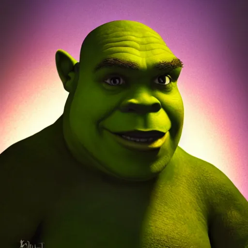 Image similar to portrait painting of shrek, candlelight, 8 k, ultra realistic, lens flare, atmosphere, glow, detailed, intricate, beautiful color, dungeons and dragons, gritty, cinematic lighting, trending on artstation, 4 k, hyperrealistic, focused, extreme details, unreal engine 5, cinematic, masterpiece