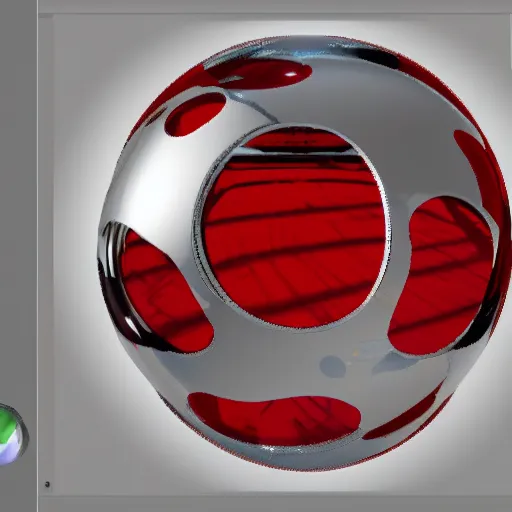 Prompt: chrome spheres on a red cube, schematic