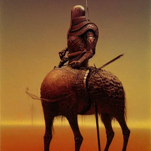 Image similar to knight by Zdzisław Beksiński, oil on canvas