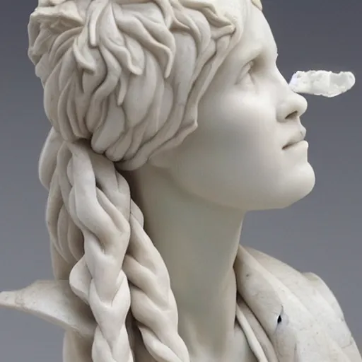 Image similar to a marble sculpture of a cute female doctor in white coat by michelangelo