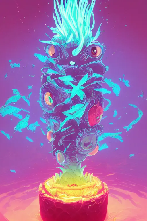 Image similar to roots cactus sushi cristal smurf ghost creature animal sushi cristal very big eye roots cactus elemental flush of force nature micro world fluo fishscale, behance hd by jesper ejsing, by rhads, makoto shinkai and lois van baarle, ilya kuvshinov, rossdraws radiating a glowing aura global illumination ray tracing hdr