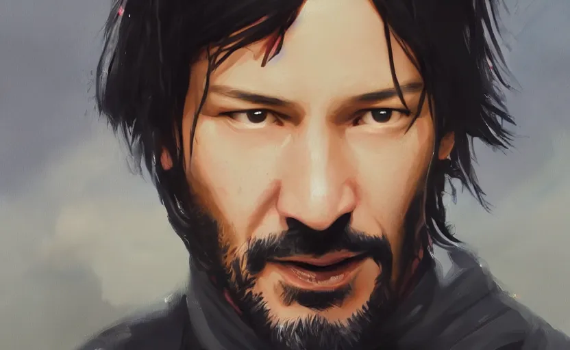 Image similar to a painting of keanu weaves trending on artstation in the style of greg rutkowski