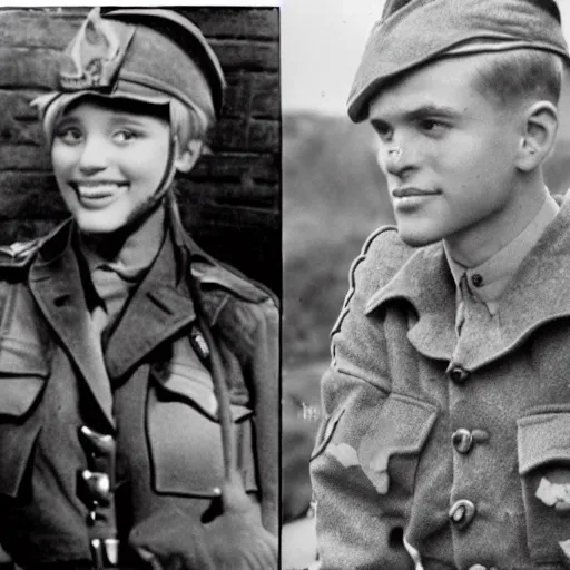 Image similar to ariana grande as a german solider in world war 2 taken with a 1 9 4 0's camera