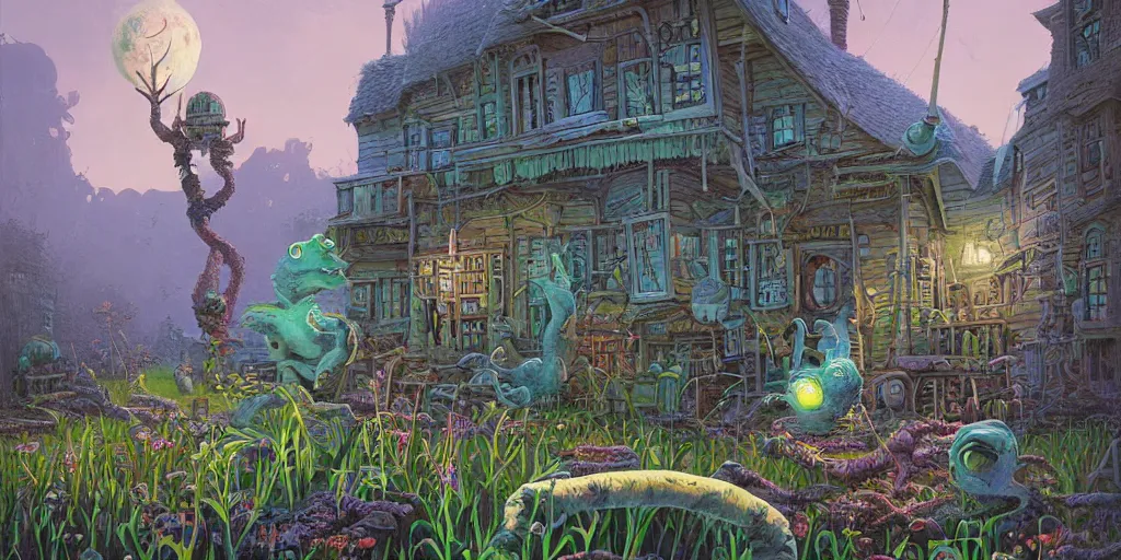 Image similar to a beautiful and highly detailed painting of an aaahh!!! Real Monsters apothecary by James Gurney and beeple | Unreal Engine: .4 | establishing shot | graphic novel, illustration: .5 | Tim White: .2