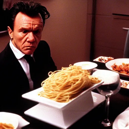 Image similar to Harvey Keitel eating pasta in American Psycho (1999)