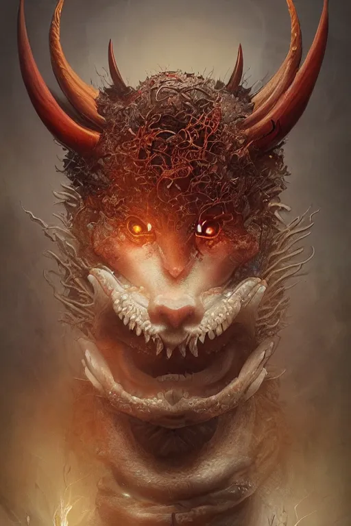 Image similar to a portrait of a devil bio fauna creature by illustrated by miyazaki by karol bak, james jean, tom bagshaw, rococo, sharp focus,, animal, creature design trending on artstation, cinematic lighting, hyper realism, octane render, 8 k, hyper detailed, vivid, ultra detailed, highly detailed