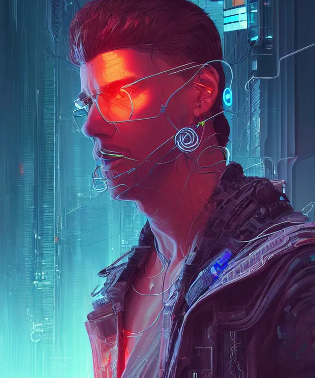 Image similar to a portrait of a male cyberpunk netrunner made of cables, fantasy, elegant, digital painting, artstation, concept art, matte, sharp focus, illustration, art by josan gonzalez