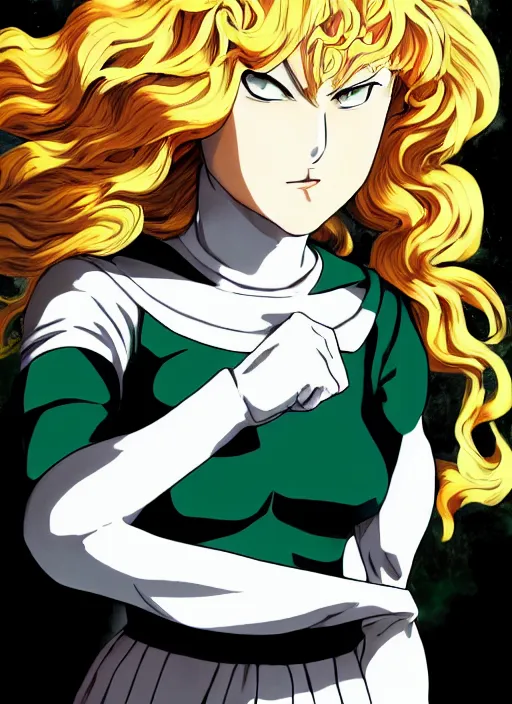 Image similar to A full portrait photo of tatsumaki one punch man, f/22, 35mm, 2700K, lighting, perfect faces, award winning photography.