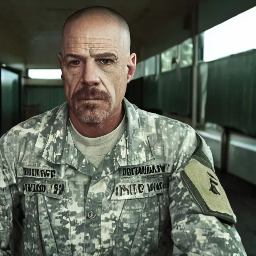 Image similar to water white from breaking bad dressed as an army commander, 1 9 4 5, sharp focus, hyper realistic, sony 3 5 mm lens