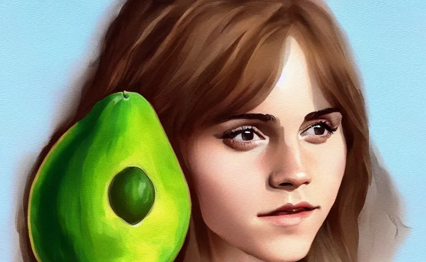 Prompt: a painting of emma watson as an avocado trending on artstation in the style of greg rutkowski