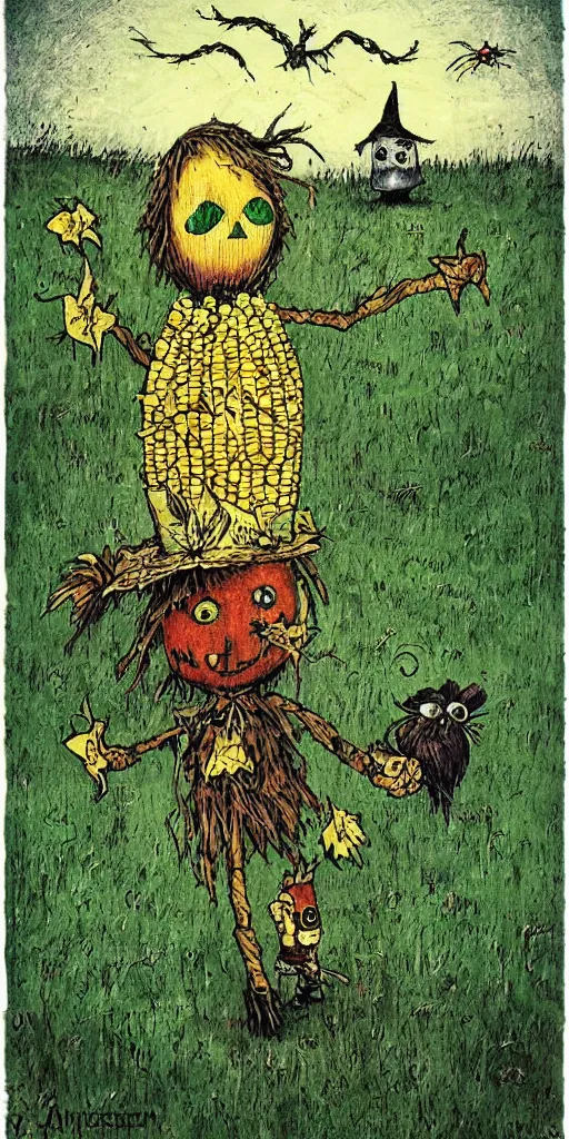 Prompt: a scarecrow and corn scene by alexander jansson