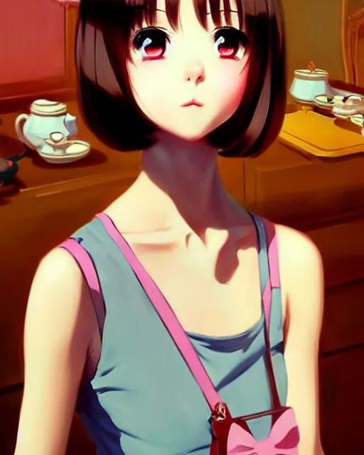 Prompt: cute girl wearing tank suit in a tea party. | very very anime!!!, fine - face, audrey plaza, realistic shaded perfect face, fine details. anime. realistic shaded lighting poster by ilya kuvshinov katsuhiro otomo ghost, magali villeneuve, artgerm, jeremy lipkin and michael garmash and rob rey