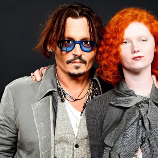 Image similar to photo of johnny depp with a ginger hair girl studio portrait