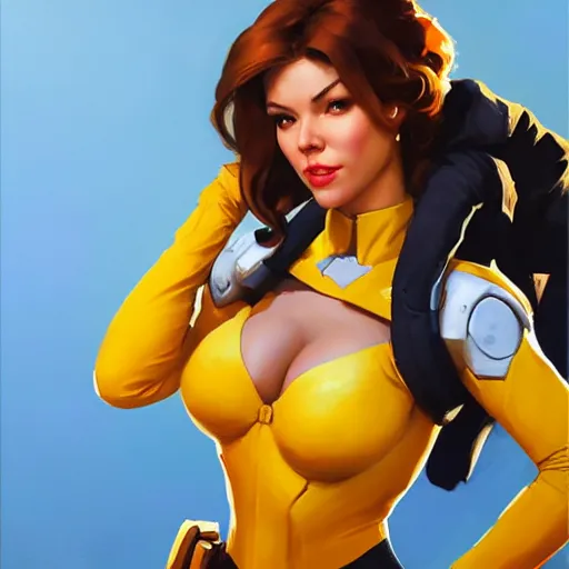 Image similar to greg manchess portrait painting of april o'neil as overwatch character, medium shot, asymmetrical, profile picture, organic painting, sunny day, matte painting, bold shapes, hard edges, street art, trending on artstation, by huang guangjian and gil elvgren and sachin teng