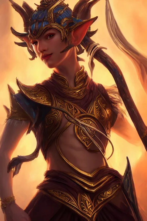 Image similar to a masterpiece portrait of nezha, young elf prince holding spear, flame everywhere, epic pose, fantasy character portrait, closeup shot, hyper detailed, digital painting, 8 k realistic, trending on artstation, sharp focus, dof, by fenghua zhong, artgerm, ne zha from smite, jeff easley, raymond swanland