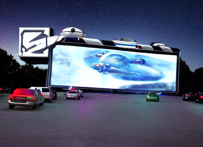 Image similar to Space ship, lazertag, drive in movie theater drive in movie theather