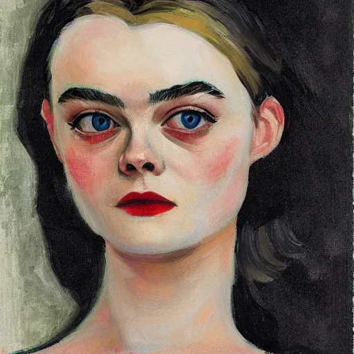 Prompt: professional painting of Elle Fanning in the style of George Luks, head and shoulders portrait, symmetrical facial features, smooth, sharp focus, illustration, intricate, stormy weather, extremely detailed masterpiece,