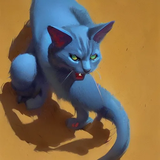 Image similar to blue cat eating red sable painting by eddie mendoza, greg rutkowski