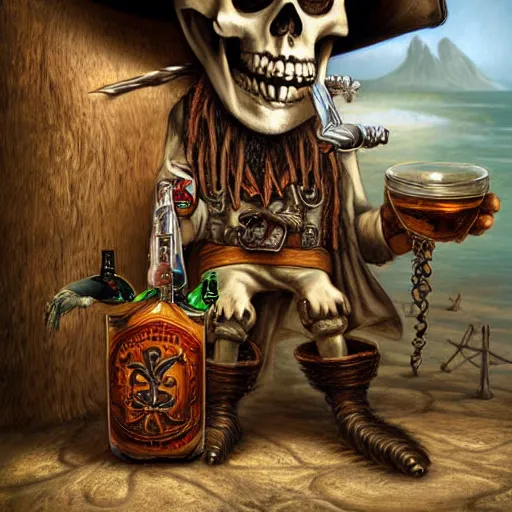 Prompt: pirate skeleton drinking beer by tomasz alen kopera and Justin Gerard