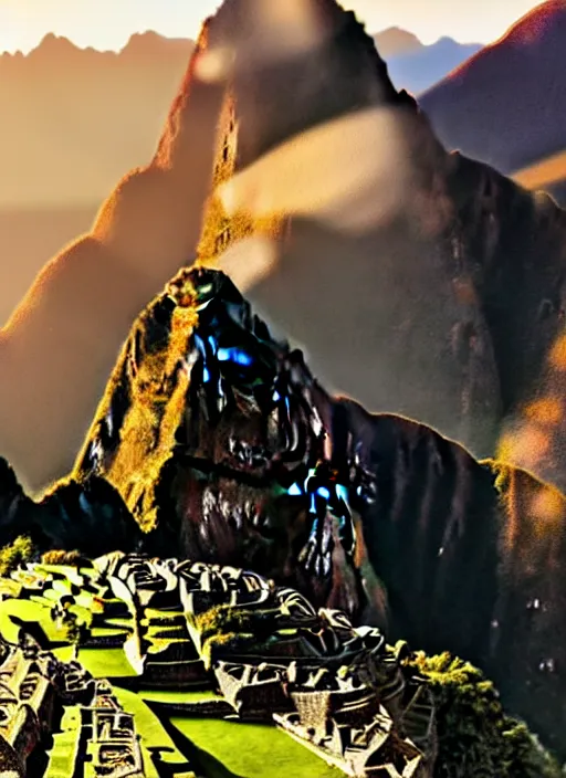 Image similar to a beautiful concept art painting of a sunrise on the machu picchu, beautiful lighting, fantasy art