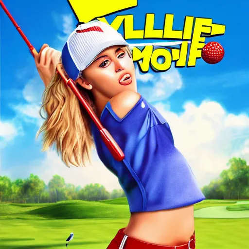 Prompt: video game box art of a game called miley cyrus golf, 4 k, highly detailed cover art.