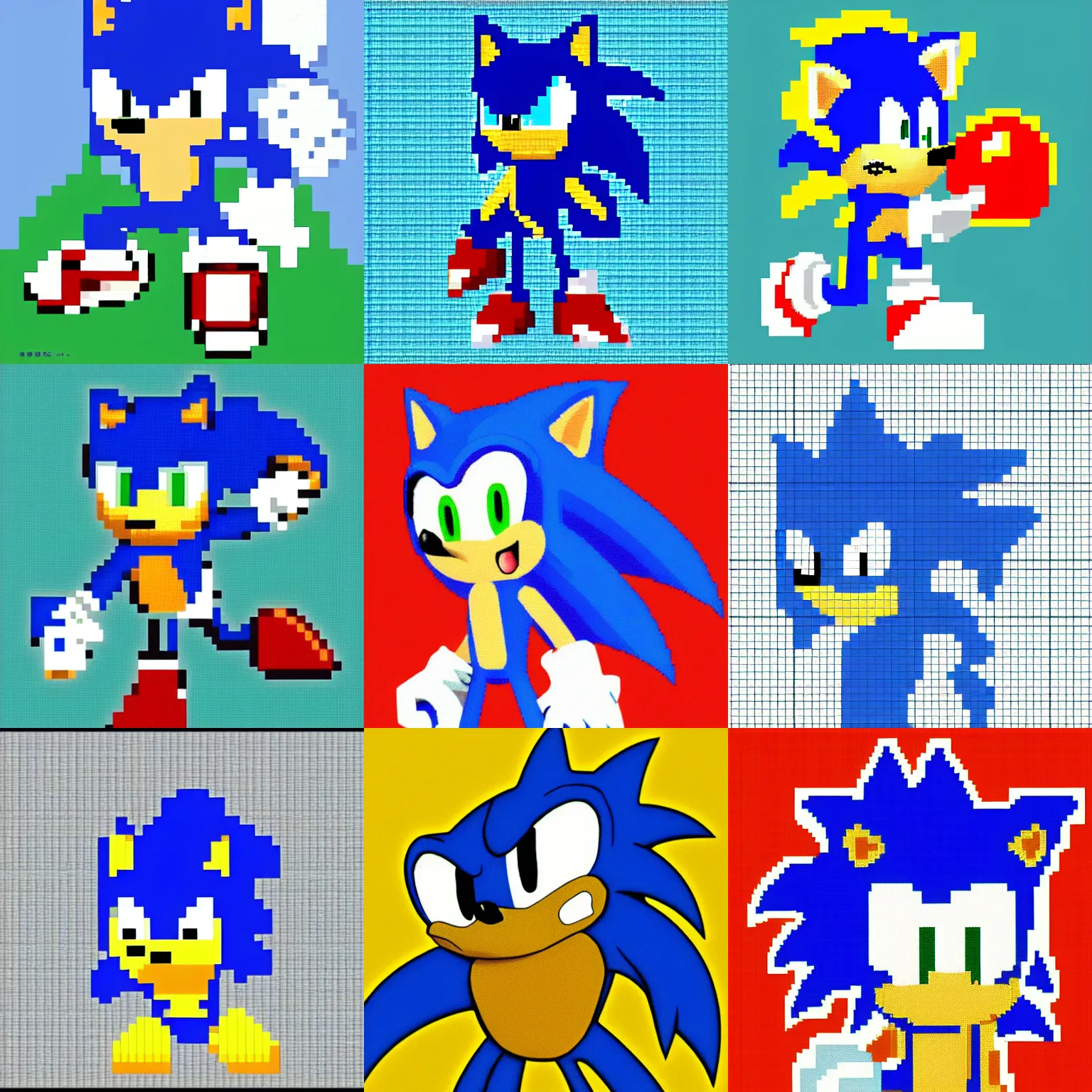 Prompt: pixel art of Sonic the Hedgehog