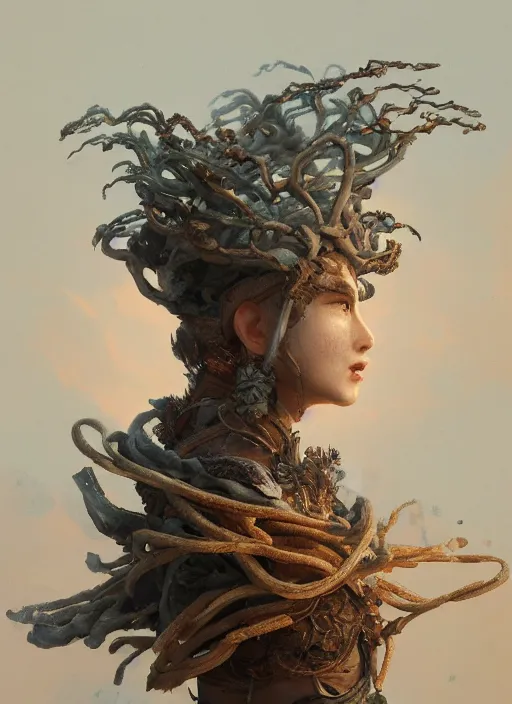 Prompt: Helmet of a forgotten Deity, ivory, copper cables, corals, plume of seaweed, extremly detailed digital painting, in the style of Fenghua Zhong and Ruan Jia and jeremy lipking and Peter Mohrbacher, mystical colors, rim light, beautiful lighting, 8k, stunning scene, raytracing, octane, trending on artstation