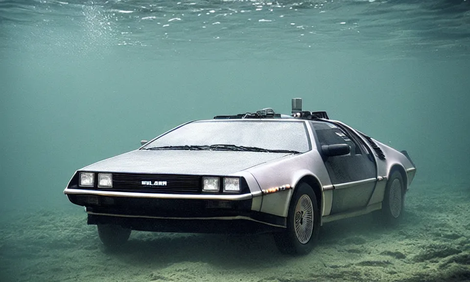 Image similar to photo of a delorean swimming underwater